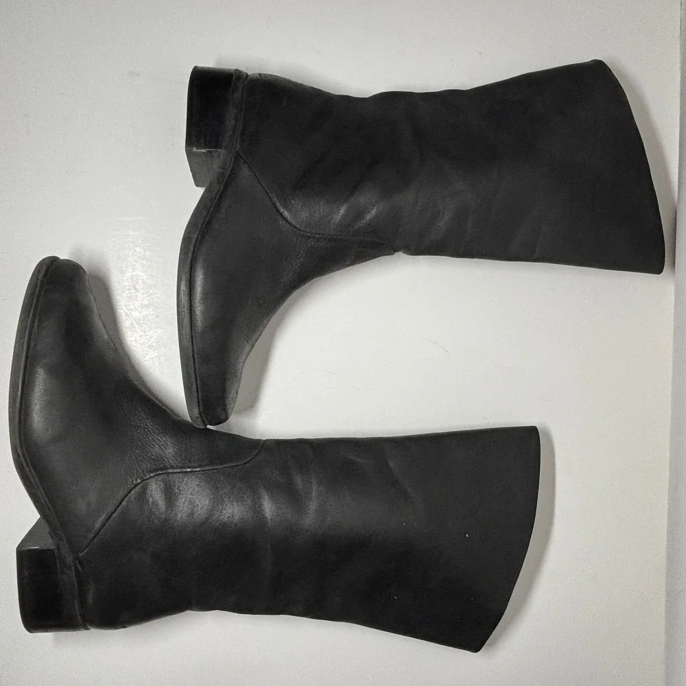 Leather Tall Boots Women 7 Black Low Block Heel Made in Brazil Equestrian Luxury